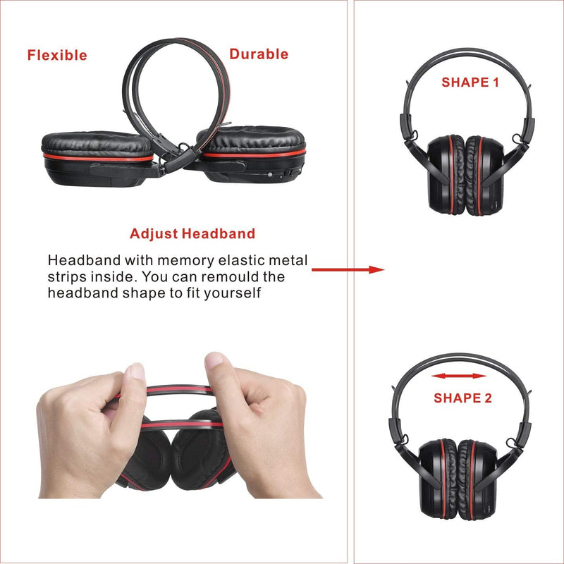 [Australia - AusPower] - SIMOLIO Universal IR Wireless Headphones for Car DVD/TV, 2 Channel Car Headphones for Kids with 3.5mm Aux Cord, Cars Kids Headphones with Storage Bag, Rear Seat DVD Headphones, Storage Bag, AUX Cord Red 