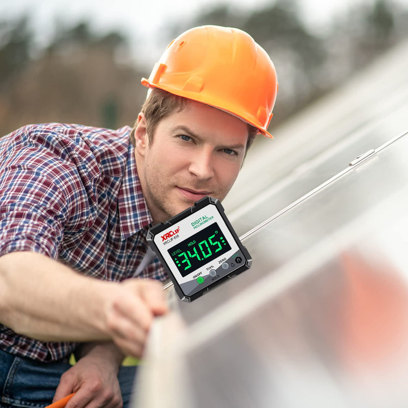 Digital Angle Gauge Meter, XRCLIF Magnetic Base Level Box Angle Finder Protractor Bevel Gage Inclinometer Measuring Tool for Carpentry, Building, Masonry Bevel Black