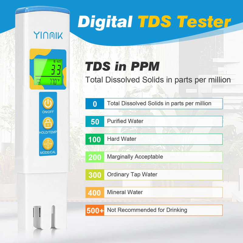 [Australia - AusPower] - TDS Meter for Drinking Water, Water PPM Meter, EC TDS Tester for RO/RI System, Tap Water, Filtered Water, YINMIK Water Quality Tester with 6 Modes: PPM 500, PPM 700, μS/cm, mS/cm, Temp(℃/℉) 