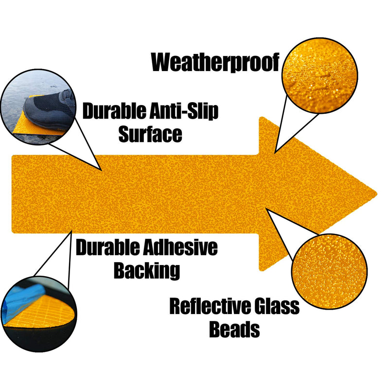 DuraMark Durable Adhesive Orange Reflective Anti-Slip Glass Bead Surface 12 Inch Arrows for Outdoor and Permanent Applications | Safety Floor Signs (Pack of 6) 12 Inch - Pack of 6 Pcs