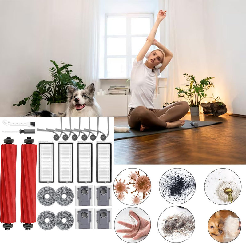 [Australia - AusPower] - Accessories Replacement Kit Compatible With Roborock QV 35A 35S Robot Vacuum Cleaner,2 Main Brush Roller,4 Hepa Filters,4 Mop Pads,6 Side Brushes,4 Dust Bags,2 Tool 