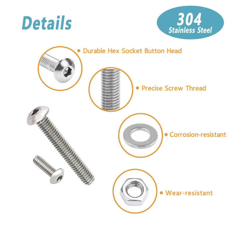 [Australia - AusPower] - 660 Pcs M2 Screw Assortment,Button Head Socket Cap Screws Kit,M2x4mm,6mm,8mm,10mm,12mm,16mm 304 Stainless Steel Metric Bolts Nuts Washers Kit with 1 Hex Allen Wrench 660Pcs M2 4mm-16mm 