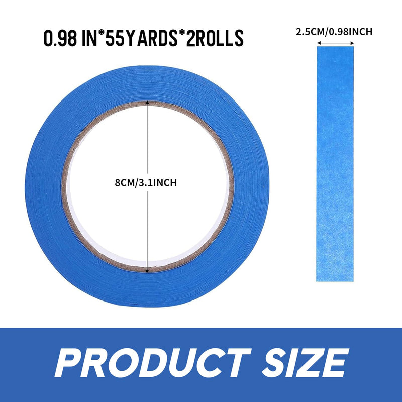 Blue Multi-Surface Painter's Tape,0.98 inches x 55 Yards 2 Rolls Residue Free Wall Painting Blue Masking Tape with Sharp Lines Packing Automotive Home Color Separation Paper