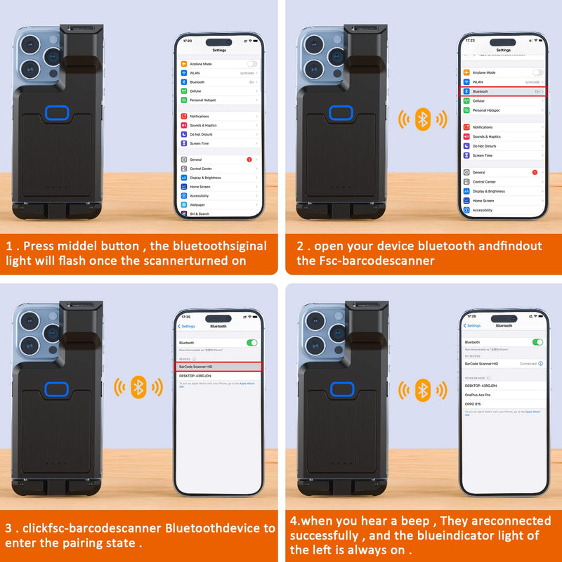 Alacrity QR Code Scanner Bluetooth Android Barcode Scanner, Wireless Adjustable Back Clip Phone Bar Code Scanner with 3000mAh Rechargeable Battery ompatible with Android, iOS, iPad,iPhone