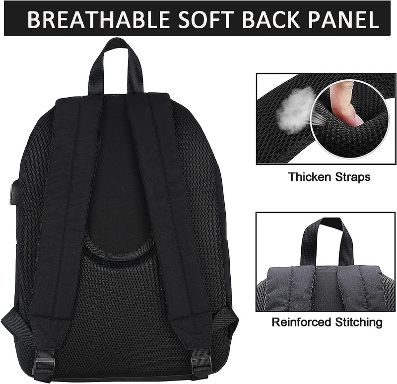 [Australia - AusPower] - SUPACOOL Lightweight Casual Laptop Backpack with USB Charging Port For for Men and Women, Daily use backpack, Backpack for College (Full Black) Full Black 