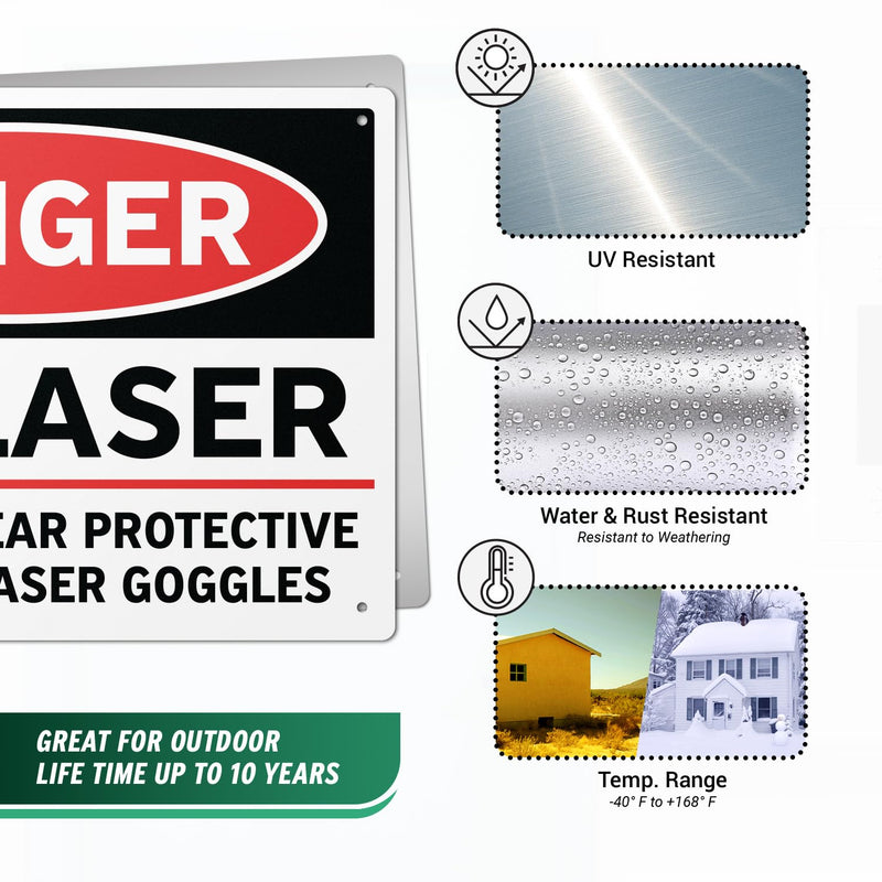 (4 Pack) 14" x 10" Danger – Laser Sign | Laminated Aluminum | UV Protected, Water & Dust Resistant | Laser Safety Warning Sign with Rounded Corners Danger - Laser 4 pk