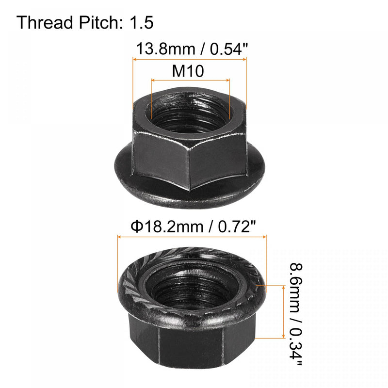 [Australia - AusPower] - uxcell M10 Serrated Flange Hex Lock Nuts, Carbon Steel Black Oxide Finished 20pcs 
