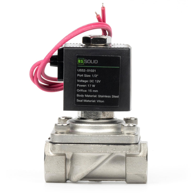 [Australia - AusPower] - U.S. Solid 1/2" Stainless Steel Solenoid Valve - 12V DC Normally Closed Electric Solenoid Valve with Viton Seal, Lead Wire Type 0.5 Inch 
