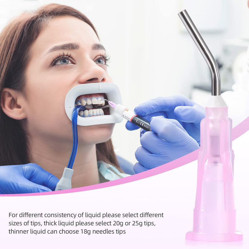 [Australia - AusPower] - JMU 100Pcs Bent Dispensing Tips 18g, Blunt Tip Dispensing Needle, Dental Pre Bent Flow Dispensing Etch Tips, Disposable Oral Irrigation Needle Tips, Pink 100 
