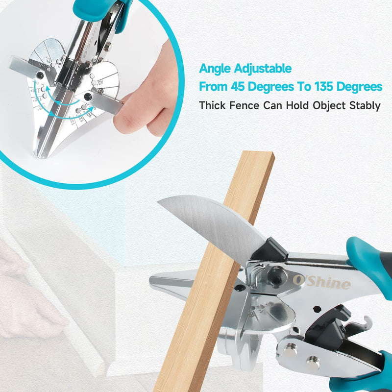 [Australia - AusPower] - O’Shine Ratchet Miter Shears for Angular Cutting Molding Crafting Wood, Quarter Round Cutting Tool, 45-135 Degree Multi Angle PVC Miter Shear Trim Cutter Hand Tool, An Extra Blade & Hex Key Included 