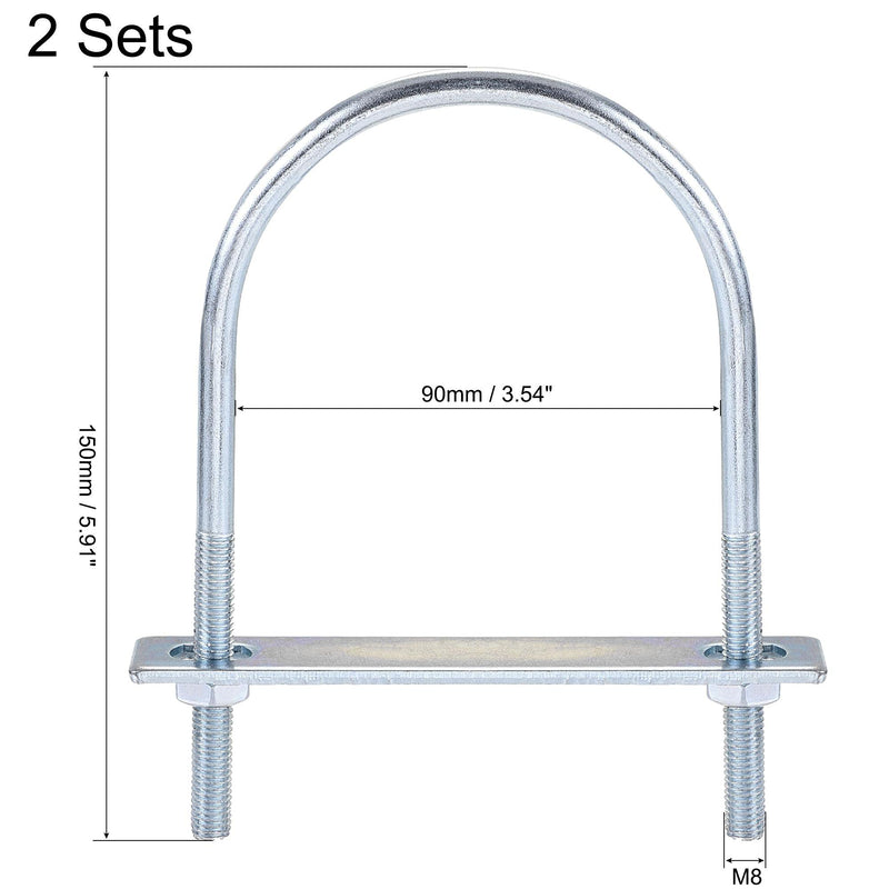 [Australia - AusPower] - uxcell Round U-Bolts 2 Sets 3.54"(90mm) Inner Width 150mm Length Steel M8 with Nut, Plate M8x90mmx150mm 