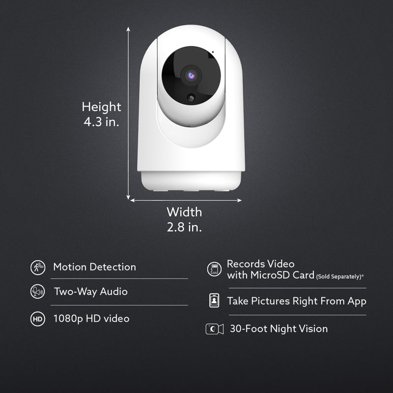 Feit Electric Indoor Security Camera with Motion Detection, 30ft. Night Vision, Pan and Tilt Head, 2.4GHz WiFi, 2-Way Audio, 1080p HD, Works with Alexa & Google Asst, Plug-in, White, CAM/PAN/WiFi/G2 PLUG-IN DESK CAMERA