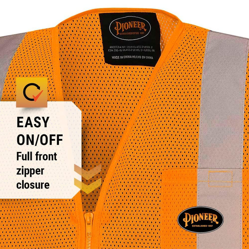 Pioneer Hi Vis Self-Extinguishing FR Safety Vest for Men & Women - Flame Resistant Mesh with Reflective Tape - Class 2 X-Large Orange