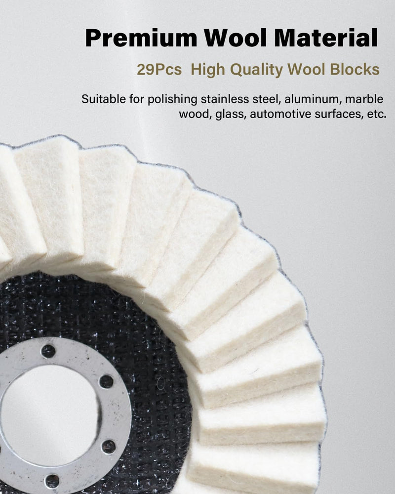 [Australia - AusPower] - 5" Wool Felt Flap Disc for Angle Grinder - Polishing Wheel for Stainless Steel, Aluminum, Metal, Marble, Stone, Furniture, Car Wax (125mm, 20mm Thick, 5-Pack) 5in 5.0 