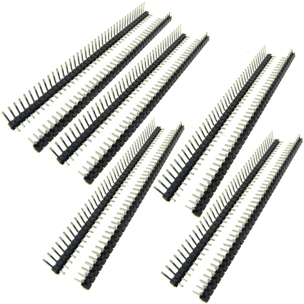 40 Pin Headers Right Angle Single Row 2.54mm Pitch Male Header for Breadboard 10Pcs,100mm Length