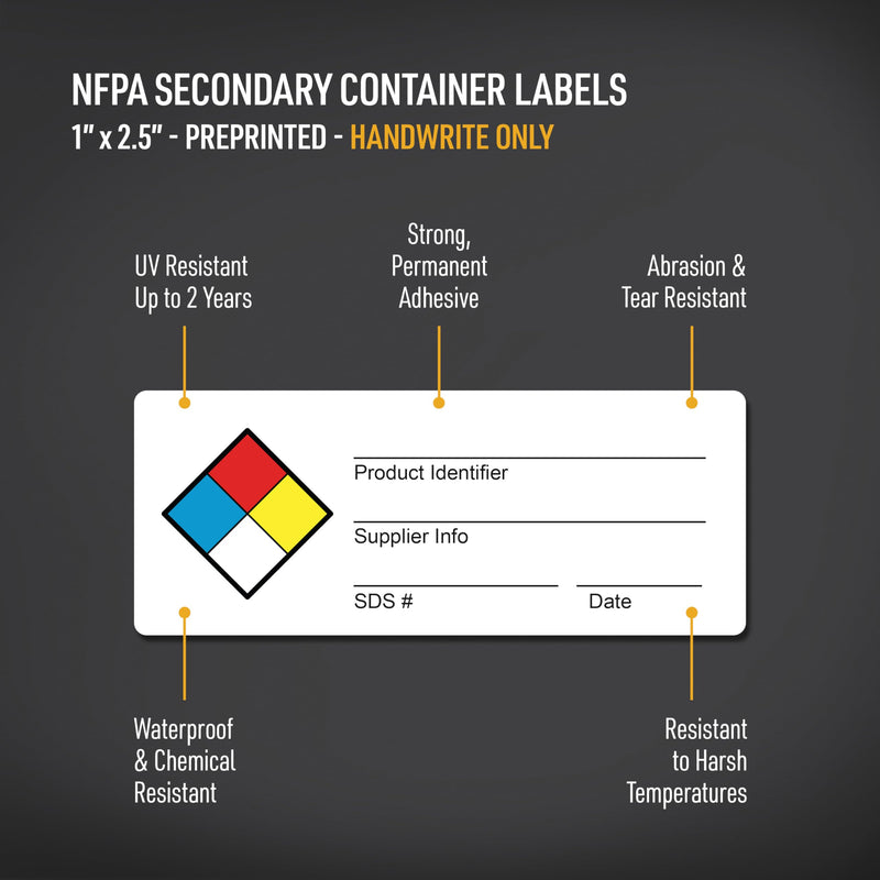 Avery NFPA Secondary Container Labels, Waterproof, Chemical Resistant, Preprinted, Handwrite-Only, 1" x 2.5", 120 NFPA Labels 1" x 2.5" 120 labels