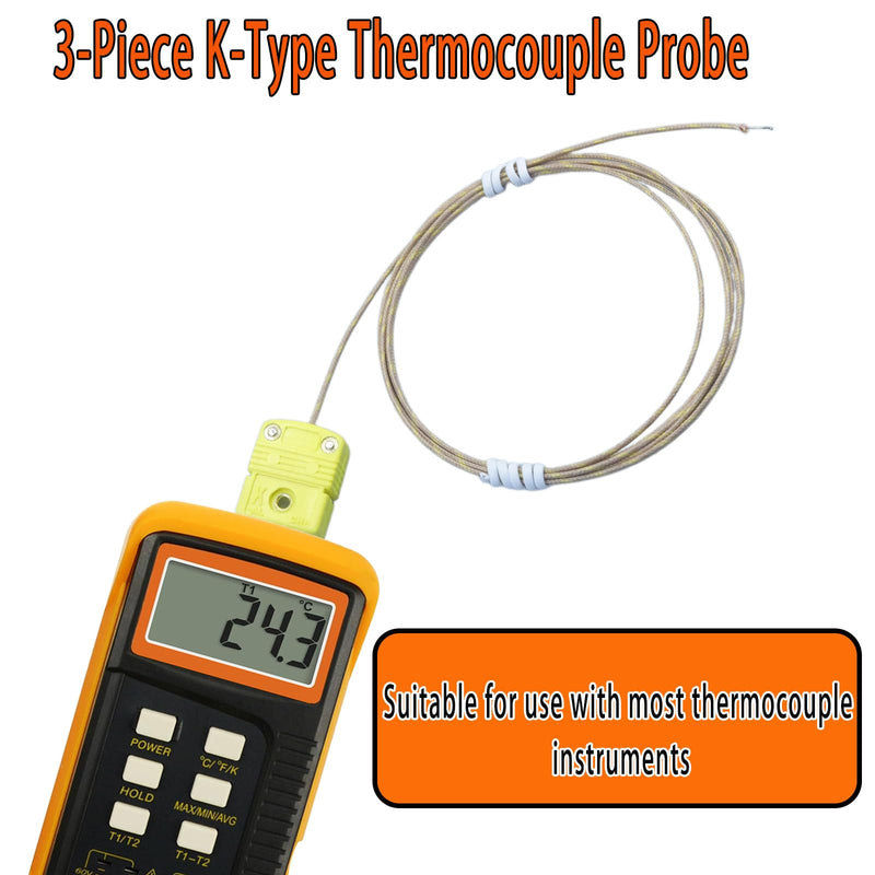 [Australia - AusPower] - 3-Piece K-Type Thermocouple Probe Fiberglass Cable 47in Type K Thermocouple Measurement Range -50°F to 900°F 