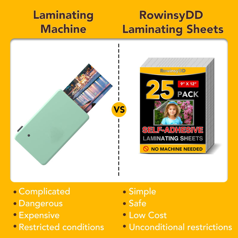 [Australia - AusPower] - 25 Pack Self Adhesive Laminating Sheets, 9 X 12 Inch, Clear Sticker Laminate Sheets Waterproof for Documents, Photos, No Machine Needed Heatless Durable 9*12 in 25P 