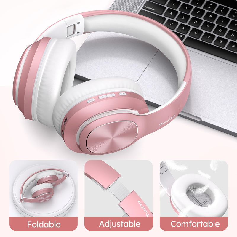 [Australia - AusPower] - Wireless Bluetooth Headphones Over Ear, 80H Playtime, 3EQ Sound Modes, HiFi Stereo Headphones with Deep Bass, Foldable Bluetooth 5.3 Headphones for Smartphone/PC/Computer-Rose Gold Rose Gold 