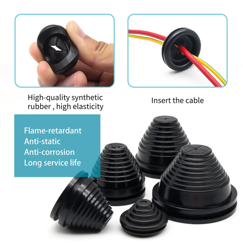 [Australia - AusPower] - Vrupin 32 Piece Closed Rubber Grommet Firewall Solid Closed Hole Plug Kit, Tower and Round Double Sided Rubber Hole Plugs for Wire Electrical Plumbing Systems. 15 Sizes-Black 