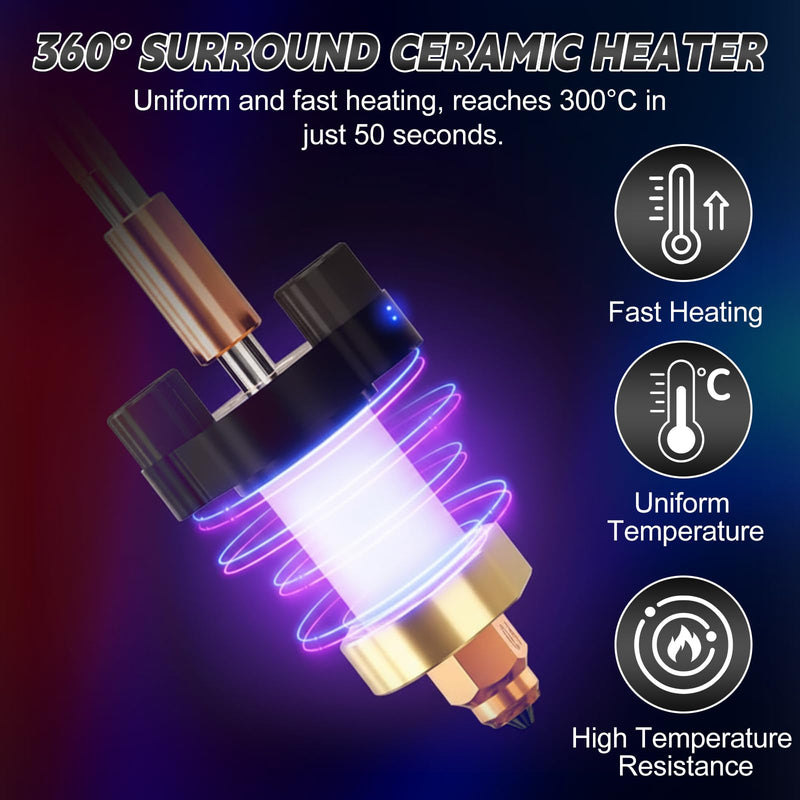 K1C Upgrade Ceramic Heating Block Hotend Kit, 0.2/0.4mm Quick Swap Nozzle Kit, with Silicone Cover, Cleaning Needles and Tools, 3D Printer Hotend 600mm/s High-Speed, Compatible with K1/K1 MAX/K1C K1C/3 V3/ 3V3 Plus Upgrade Nozzle Kits