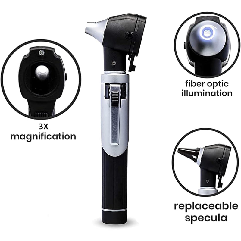 [Australia - AusPower] - Fiber Optic Mini Otoscope Ear Healthy Tool for Home use with Extra Replaceable LED Light Silver 