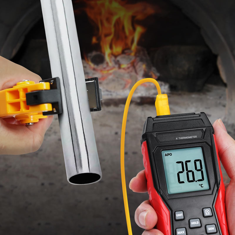 [Australia - AusPower] - Digital Type K Thermocouple Thermometer HVAC Temperature Clamp Meter, -328°F~2501°F Range Single Channel K-Type Temperature Meter Gauge with Thermocouples & Lead Probe Pipe Clamp Measures -40°F~392°F 