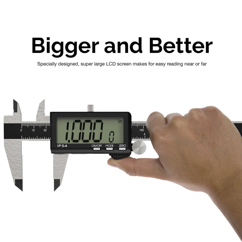 [Australia - AusPower] - NEIKO 01401A 6-Inch Electronic Digital Caliper, Stainless Steel, Extra Large LCD Screen, Measurement Conversions for Inches, Millimeters, and Fractions 6 Inch, XL Screen 