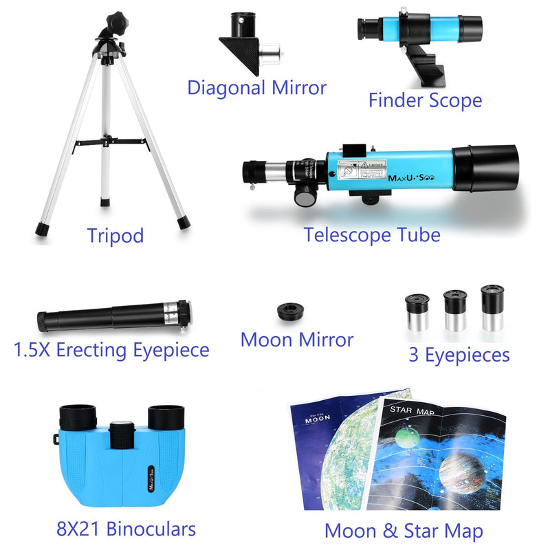 Lunar Telescope for Kids and Astronomy Beginners, Refractor Telescope with Finder Scope and 3 Eyepieces, Travel Telescope with Compact HD Binoculars for Moon Viewing Bird Watching Sightseeing F360X50+8X21 (Telescope+Binoculars)