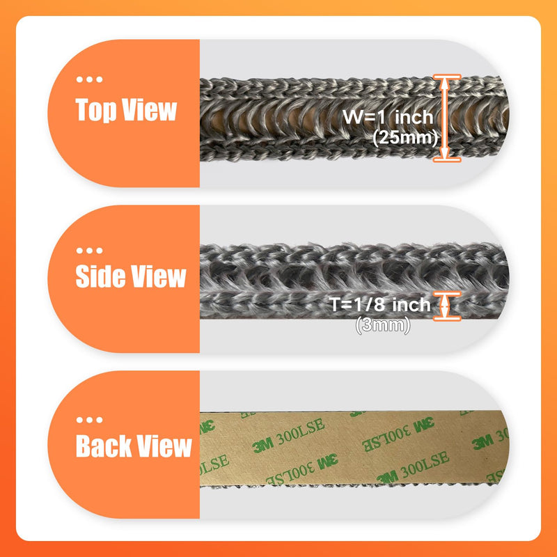 Protalwell Self Adhesive Stove Window Glass Gasket Tape, 1" Width 216" Length, Flat Stove Door Glass Seal, Self Stick Flat Gasket Tape for Woodstove and Fireplace Window