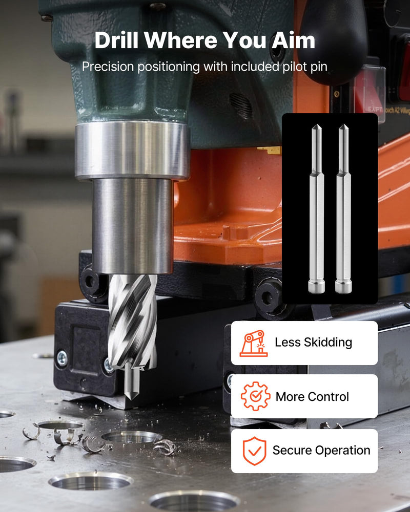 VEVOR Annular Cutter Set, 5 pcs Weldon Shank Mag Drill Bits Kit, 1" Cutting Depth, 5/8" Cutting Diameter, HSS, 3 Drill Bits with 2 Pilot Pins and 3 Plastic Cases, for Magnetic Drills, Steel, Aluminum (5/8" * 1")