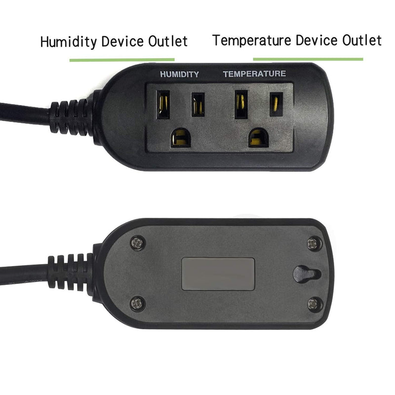 Temperature and Humidity ControllerPlug-in Thermostat Humidistat Reptile Greenhouse,Dual Stage Pre-Wired Outlet 110V 10A