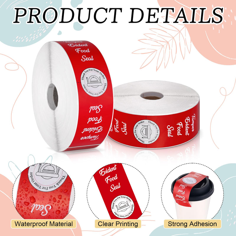 1000 Pcs Tamper Proof Stickers 1.5 x 6 Inch Tamper Evident Tape Security Delivery Seals for Freshness Labels Drink Food Pizza Packaging Red