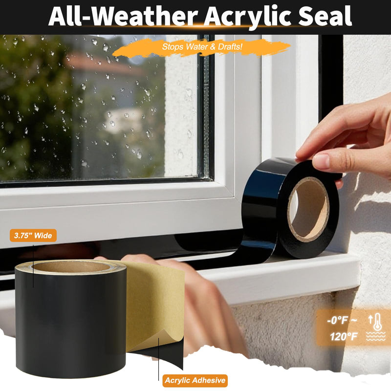 Flashing Tape for Windows and Doors, 3.75 in x 30 ft Roll, Acrylic Adhesive, Self-Adhesive Flashing Tape, Waterproof, UV Resistant,Great for Sealing Doors, Windows, and Construction & Repairs (6 pack) 3.75" x 30' 6