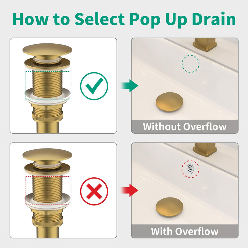 Bathroom Pop up Drain Without Overflow, Anti-Clogging Vessel Sink Drain Strainer, Pop Up Drain with Detachable Basket, Hair Catcher Bathroom Sink Drain Stopper(Brushed Gold, No Overflow) Brushed Gold