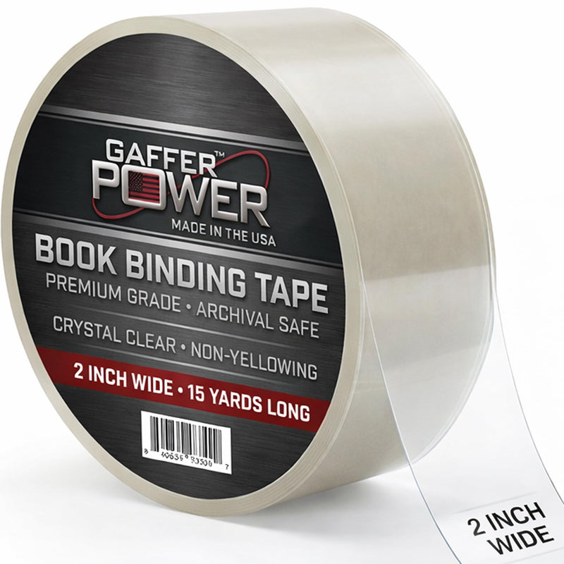 Gaffer Power Clear Book Binding Tape 2” x 15 Yards – Acid-Free, Archival Book Repair Tape for Books, Documents, Scrapbooks & Paper Restoration, Made in USA