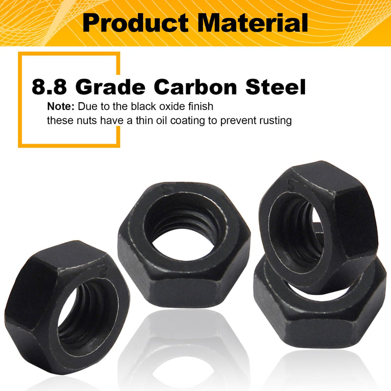 [Australia - AusPower] - M8-1.25 Hex Nuts, Carbon Steel, Black Oxide, M8 x 1.25mm Hex Drive, Grade 8.8, Metric, Right Hand, 13mm/0.5" Width, 6.5mm/0.25" Height, Replacement Nut with Plastic Case for DIY Home Mechanism 23 Pack M8-23PCS 