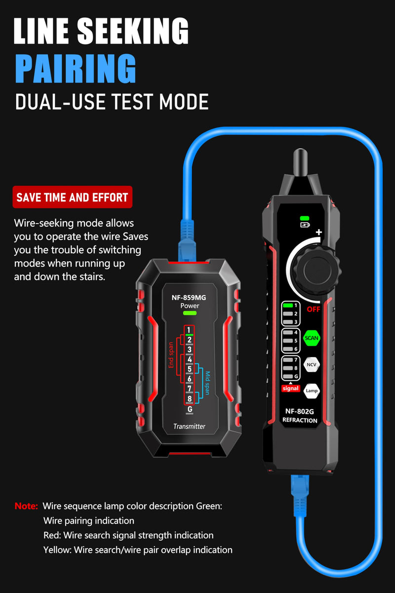 [Australia - AusPower] - NF-802MG Network Cable Tester with POE/Cat5/Cat5e/Cat6/Cat6a CAT3 Phone Line RJ11 RJ45 Ethernet LAN Telephone Cable Fault Finder with Toner Function (2025 New Version) Gray 