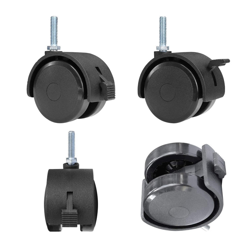 [Australia - AusPower] - AAGUT 2" Swivel Stem Casters with Locking Brake Threaded 1/4" - 20 x 1" for Furniture and Shelves, Black Replacement Castors, Pack of 4 1/4" - 20 x 1" Stem 