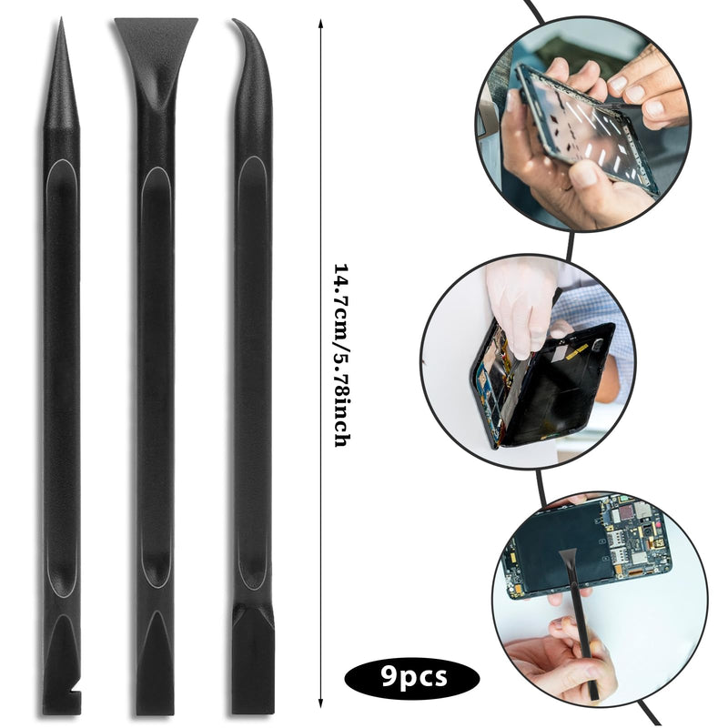Crevice Cleaning Tool, 9 PCS Carbon Fiber Plastic Scraper Tool Car Detailing Brush Set Non-scratch Multi-purpose Scraper for Clean Small Narrow Spaces and Gaps, Remove Stickers Labels Oil Stains Dirt Black