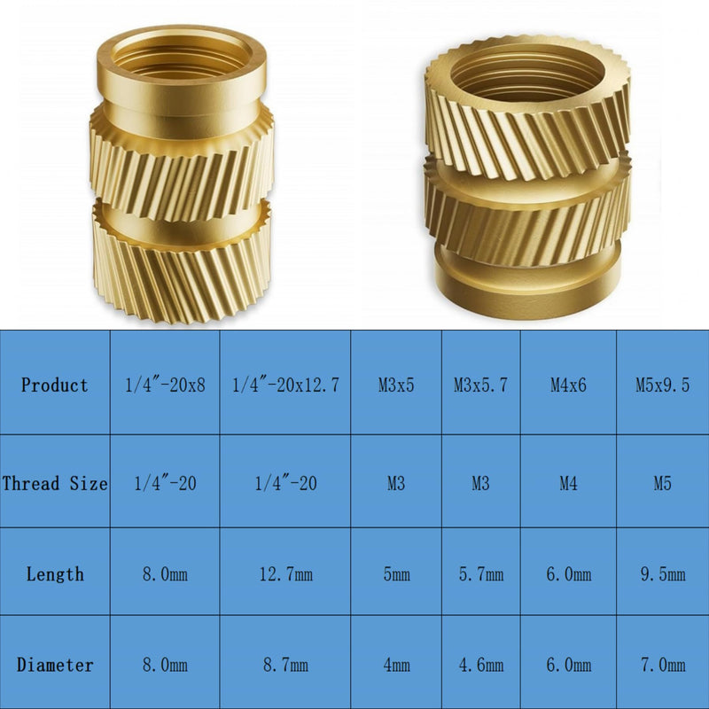[Australia - AusPower] - 40pcs Threaded Inserts - Knurled Nuts, 1/4"-20x8 Brass Heat Set Insert for 3D Printing Components and Plastic Parts 1/4"-20x8-40pcs 