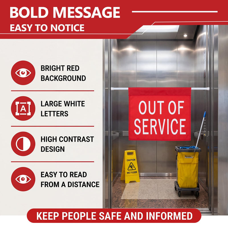 Leinuosen Out of Service Sign with 27-51 Inch Adjustable Tension Pole, Hanging Caution Door Barricade Sign for Bathroom Cleaning, Closed Restroom, Maintenance Area, Commercial Facilities, Elevator