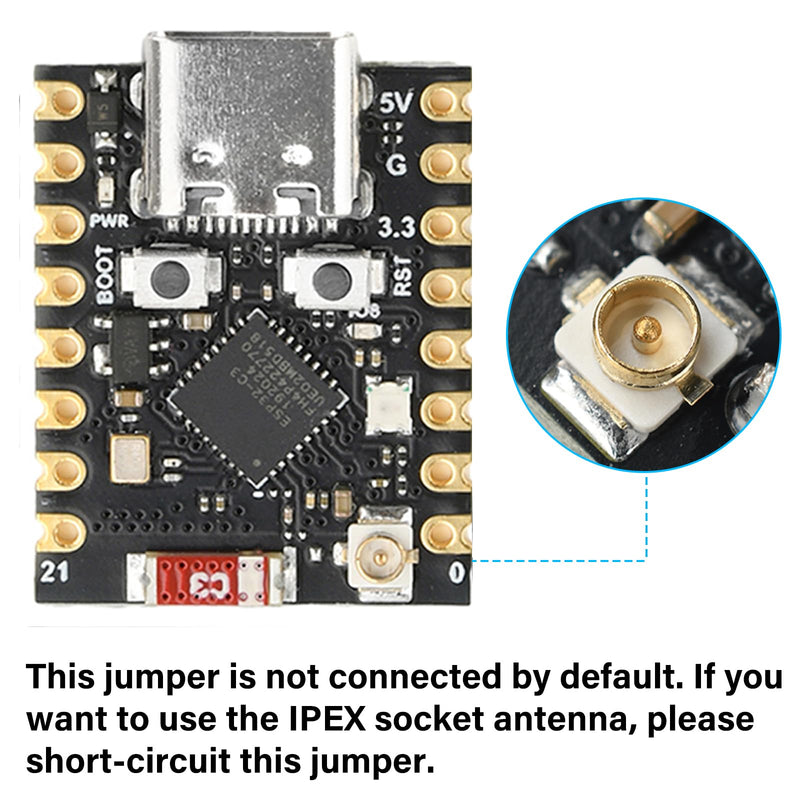 Heemol Pack of 2 for ESP32-C3 Mini Development Board with External Antenna Interface WiFi/Bluetooth 5.0 ESP32 Mini Type-C Module, ESP32-C3FN4 Chip for IoT Arduin0 Wearables & Smart Home Upgrade (ESP32 C3 Mini)