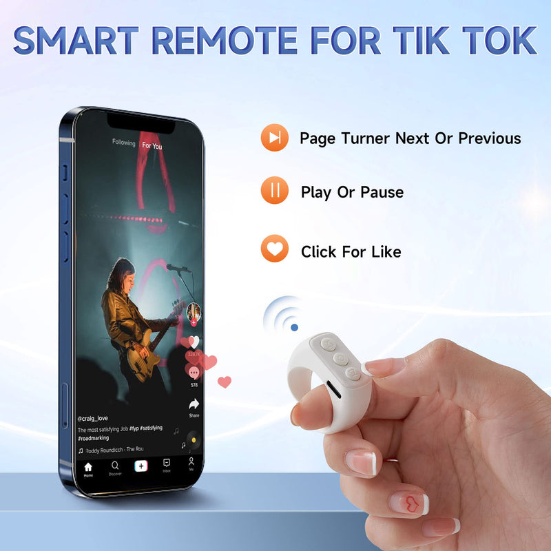 [Australia - AusPower] - Tiktok Scrolling Ring, Kindle APP Page Turner Remote, Bluetooth Remote Clicker Control for iPhone and Android, Minimalist Style and Smart Make Life Easier - Snow White 