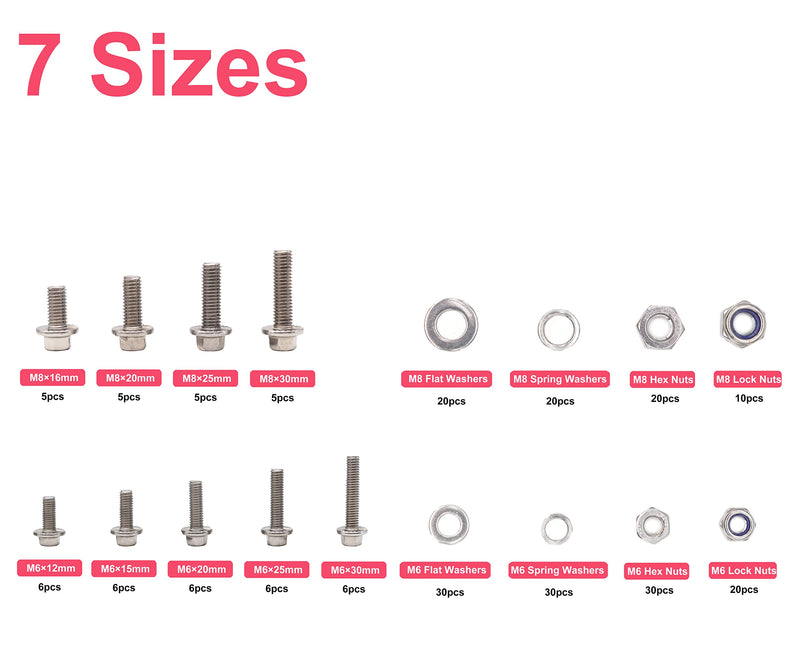 [Australia - AusPower] - cSeao 230pcs M6 M8 Flanged Hexagon Bolts Screws Washers Nuts Assortment Kit, 304 Stainless Steel 