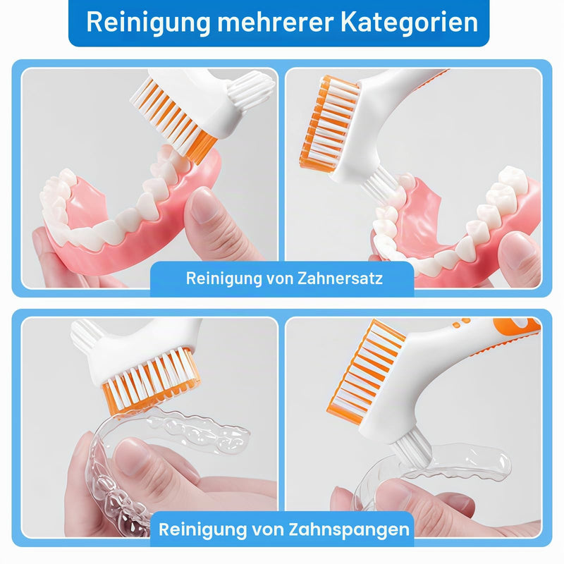 Flintronic Pack of 4 Double-Sided Denture Cleaning Brushes, Soft Denture Brush, Toothbrush for Prostheses, Multilayer Bristles for Cleaning False Teeth Pack of 4 Brushes