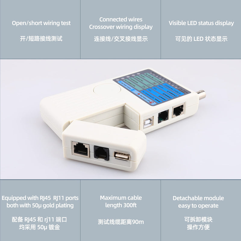 [Australia - AusPower] - Multifunctiona Network Cable Tester 4in1 Remote USB BNC Rj11 Rj45 LAN Phone Cable Testing UTP STP Wire Tester Meter Tracker Tool 2pcs 