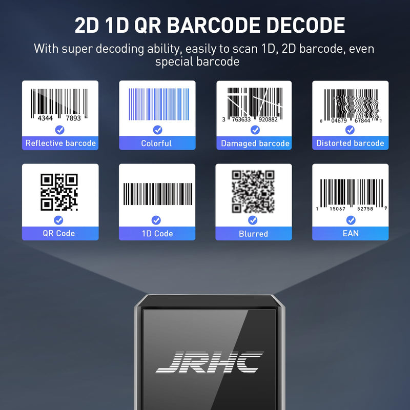 1D 2D Wireless Barcode Scanner Bluetooth, Mini Portable Barcode Reader, 3-in-1 BT & 2.4G & USB Wired QR Code Scanner, Compatible with Android, iOS, Windows, Mac Tablets Or PC
