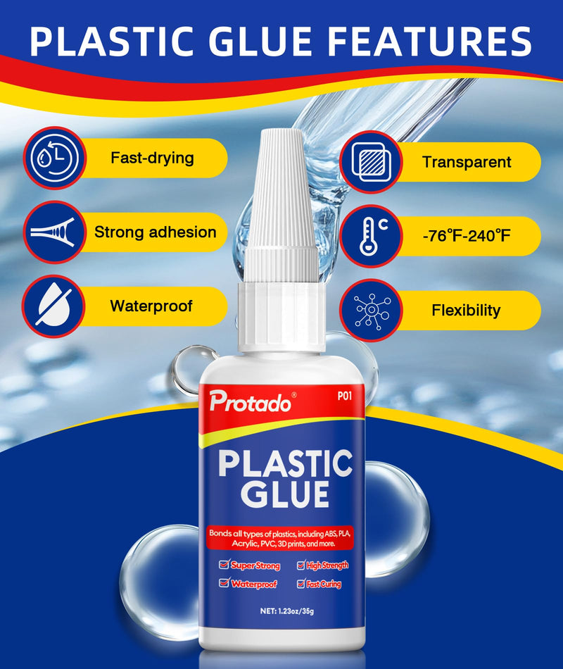 [Australia - AusPower] - Plastic Glue, 35g Heavy Duty Super Strong Clear Glue, Waterproof Heat Resistant Adhesive for Plastic Bonding, Repair, ABS, PVC, PLA, 3D Printing, Acrylic, Nylon, Vinyl, Toys, Models, DIY Kits 