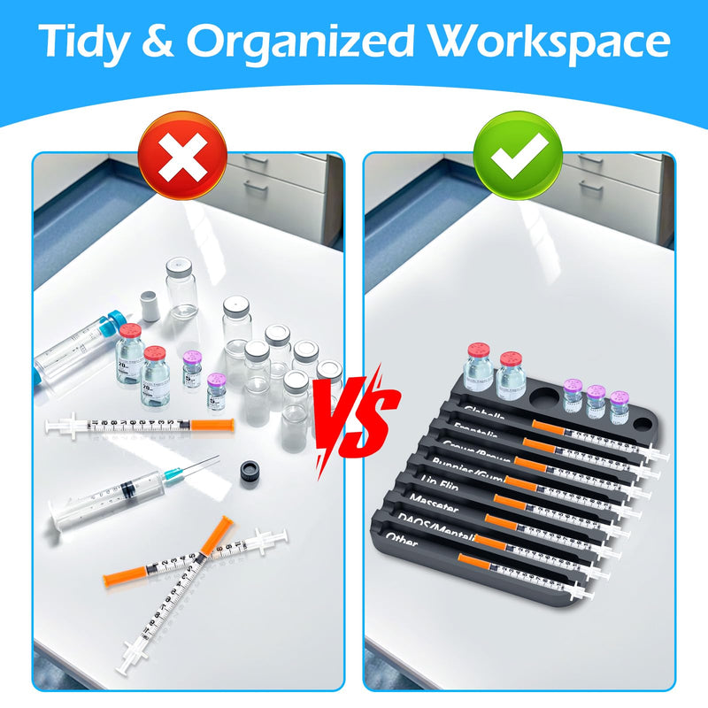 [Australia - AusPower] - Aesthetic Practitioner Syringe Tray with 8 Slots Label, Vial Holder/Syringe Tray Combination for Aestheticians and Nurses, Syringe Storage Tray Organizer 